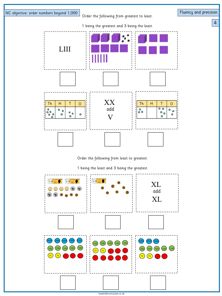 ordering numbers beyond 1000 worksheet