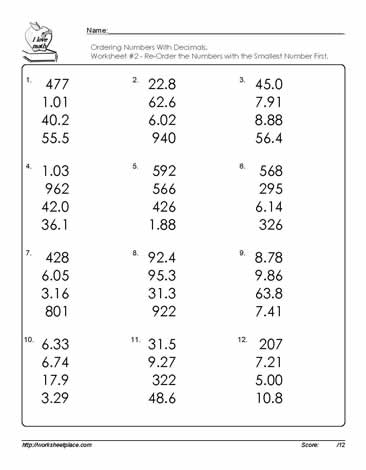 Ordering Numbers With Decimals Worksheets