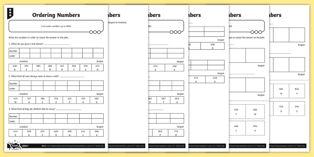 Ordering Numbers Joke Differentiated Worksheet / Worksheets