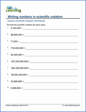 Grade 6 Worksheet: Writing numbers in scientific notation (12 ...