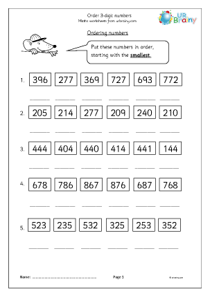 Order 3-digit numbers - Number and Place Value by URBrainy.com