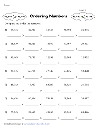 Ordering Numbers Worksheets
