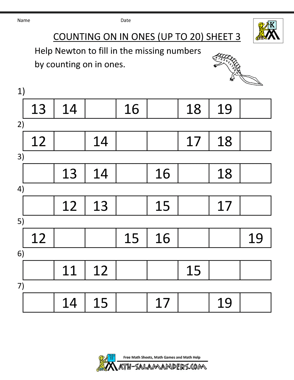 Kindergarten Counting Worksheets - Sequencing to 25