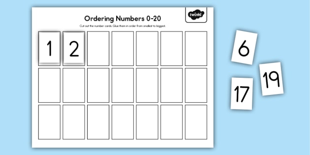 ordering numbers to 20 worksheet cut and stick