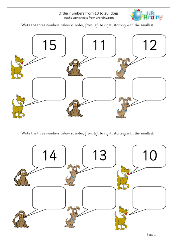 ordering numbers up to 10 worksheet