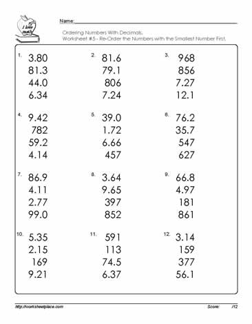 Ordering Numbers With Decimals Worksheets