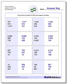 Ordering Numbers: Mixed Place Value Ordering