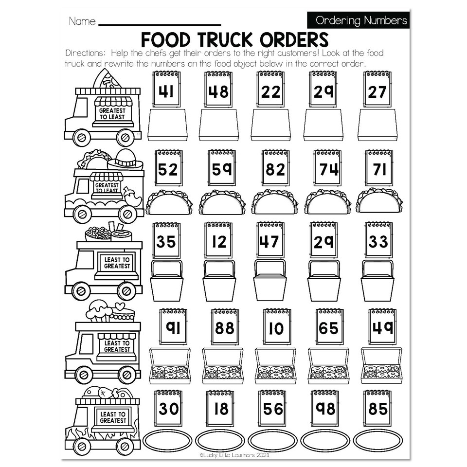ordering numbers worksheet 1st grade free
