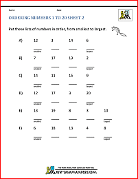 ordering numbers worksheet 1st grade