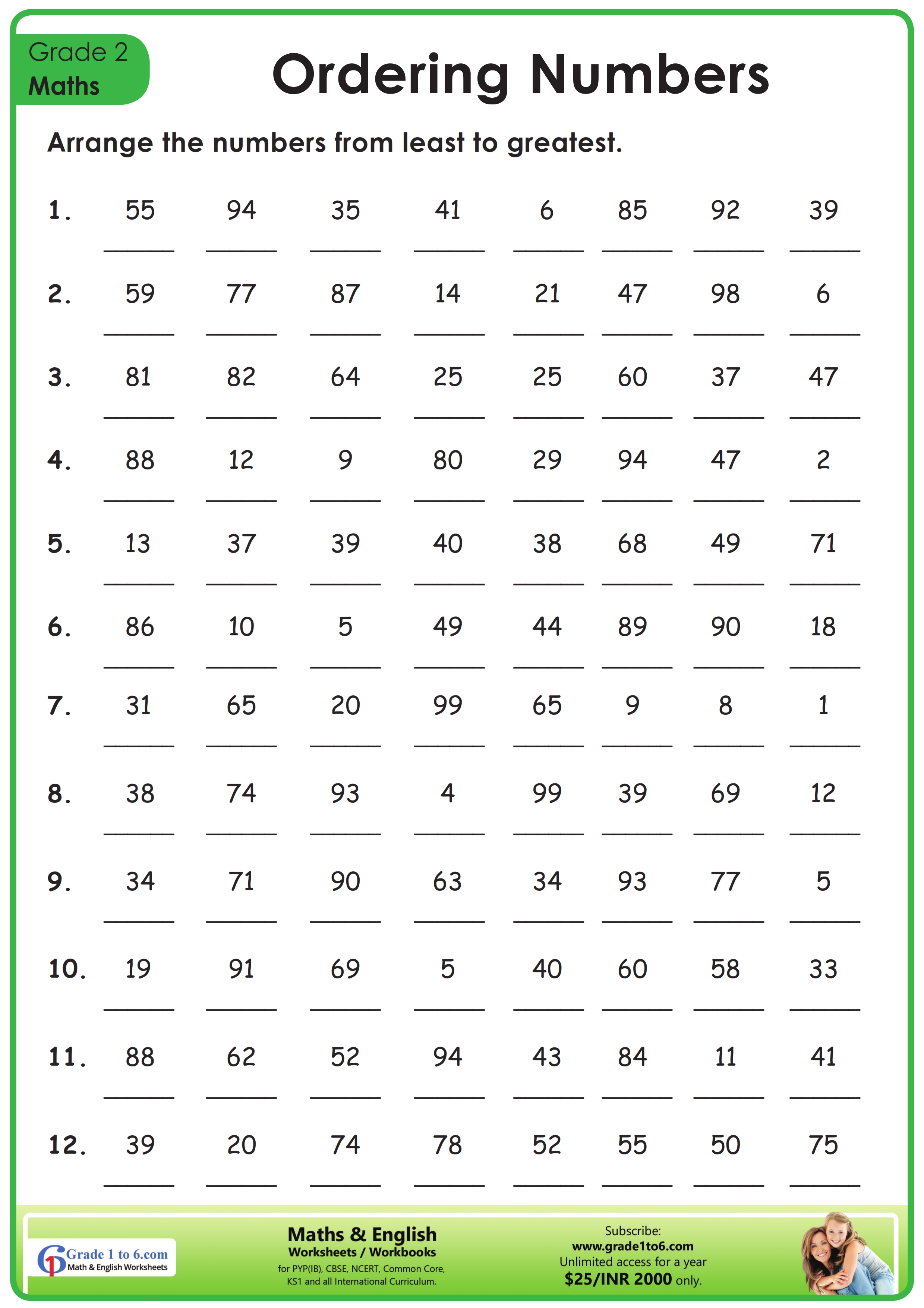 ordering numbers worksheet 2nd grade
