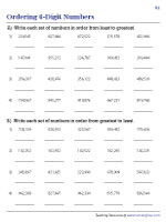 Ordering Numbers Worksheets