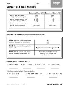 Compare and Order Numbers - Reteach 1.3 Worksheet for 5th - 6th ...