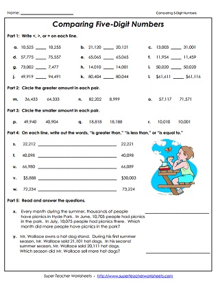 Comparing and Ordering 5-Digit Numbers: Printables