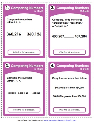 Comparing and Ordering 6-Digit Numbers: Worksheets