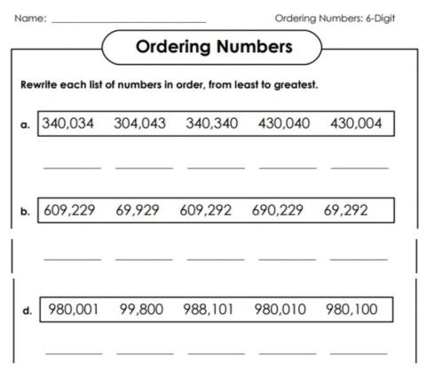 6 digit number worksheet  