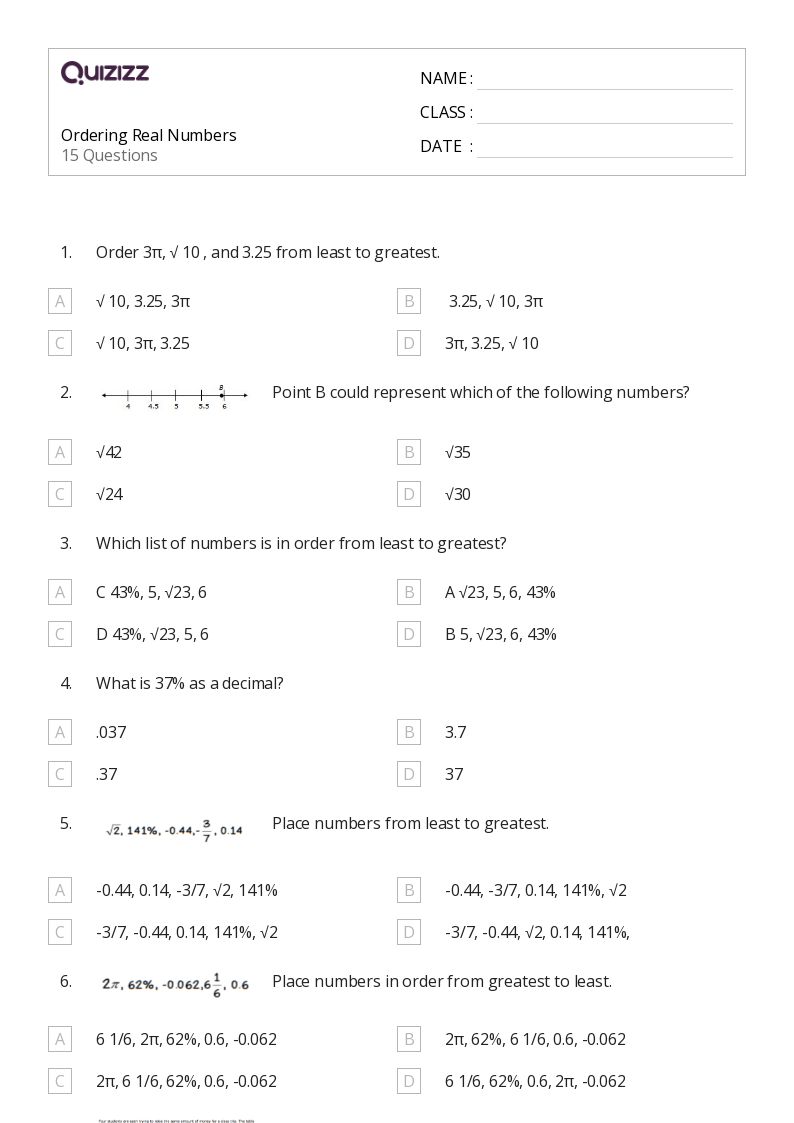 ordering numbers worksheet 8th grade