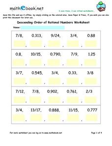 ordering numbers worksheet 8th grade