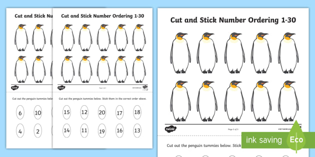 ordering numbers worksheet cut and stick