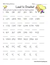 Ordering Fractions, Decimals, and Whole Numbers Worksheet by Teach ...
