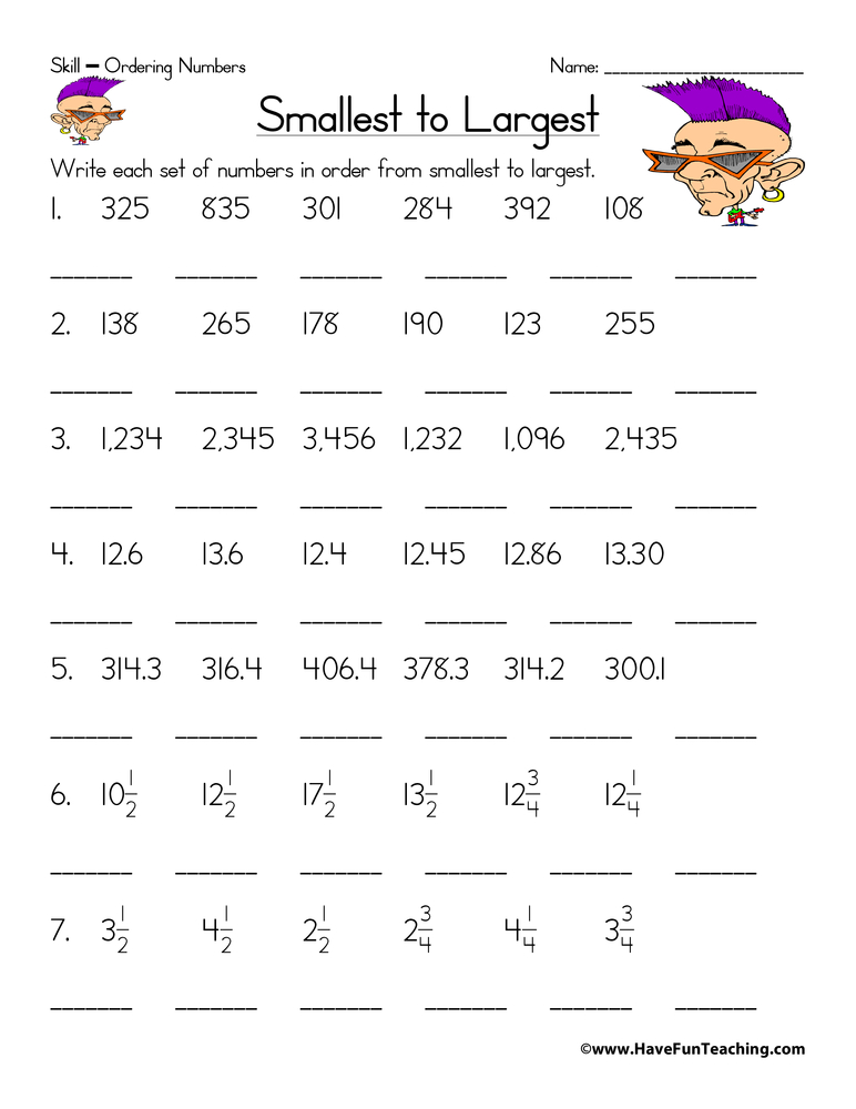 ordering numbers worksheet for 2nd grade