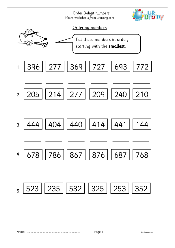 Order 3-digit numbers - Number and Place Value by URBrainy.com