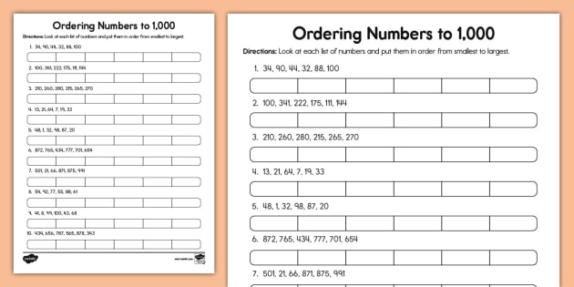 ordering numbers worksheet for 3rd