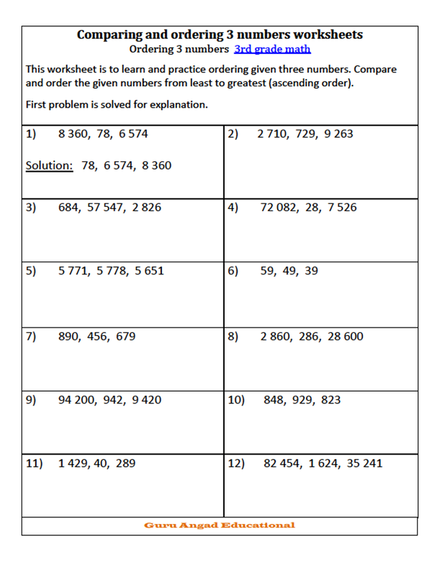 3RD GRADE MATH - ORDERING NUMBERS WORKSHEETS — Steemit