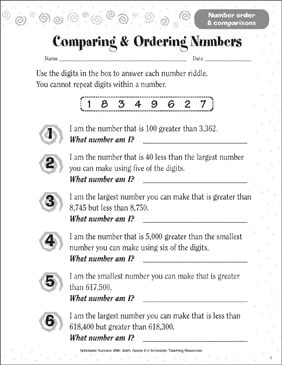 Comparing &  Ordering Numbers | Printable Skills Sheets