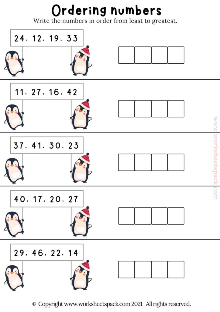 Ordering numbers - worksheetspack