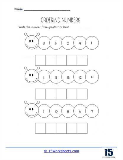 ordering numbers worksheet for year