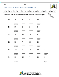 Ordering Numbers Worksheet up to 99