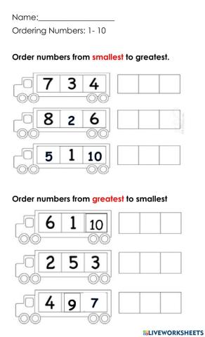 Comparing and Ordering Numbers to 10 worksheet  