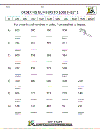 Ordering Numbers to 1000