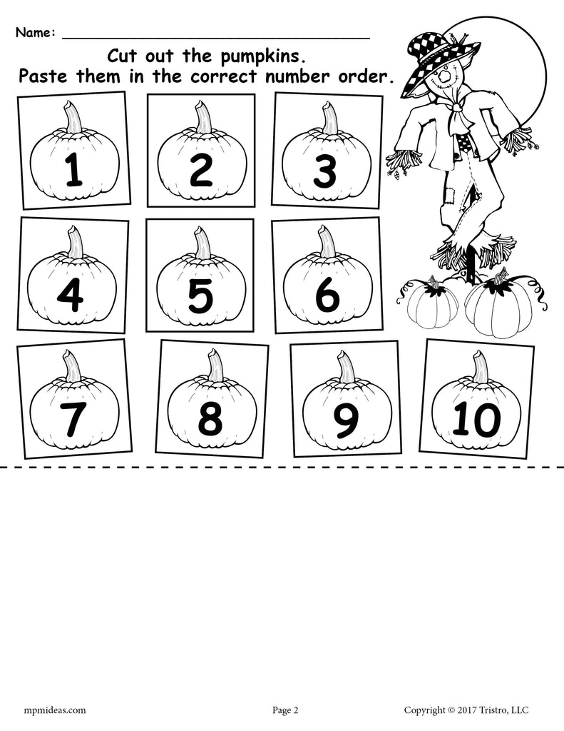 Printable Pumpkin Number Ordering Worksheet 1-10!