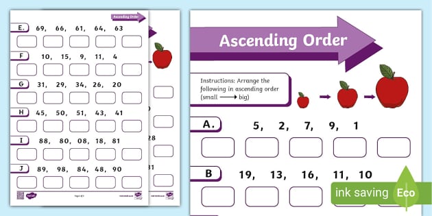 Ascending Order Worksheet (teacher made) 
