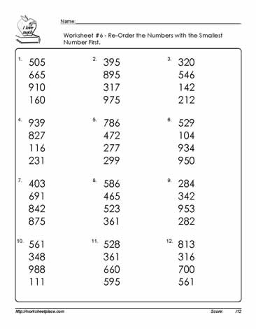 Ordering Numbers to 1000 Worksheets