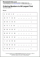 Ordering Numbers to 99 Largest First Worksheets - Free Printable PDF