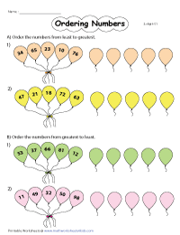Ordering Numbers Worksheets