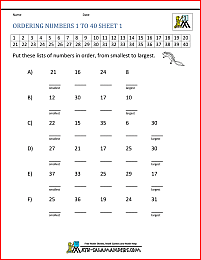 ordering numbers worksheet second