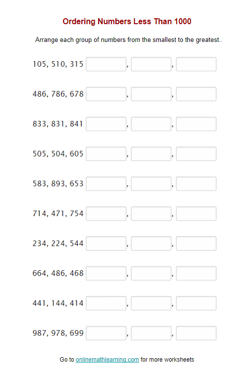 Ordering Numbers Worksheet (Second Grade, printable, worksheet ...