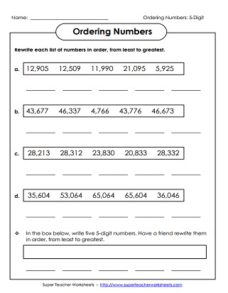 Comparing and Ordering 5-Digit Numbers: Printables