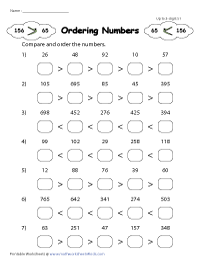 Ordering Numbers Worksheets