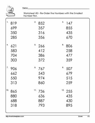 Ordering Numbers to 1000 Worksheets