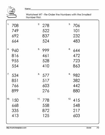 Ordering Numbers to 1000 Worksheets