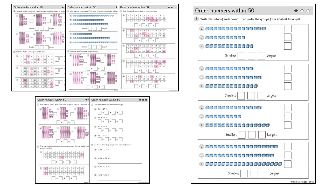 Order numbers (within 50) | Worksheets - Primary Stars Education
