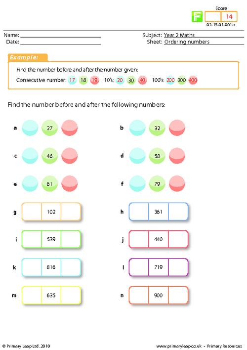 Numeracy: Ordering numbers | Worksheet | PrimaryLeap.co.uk