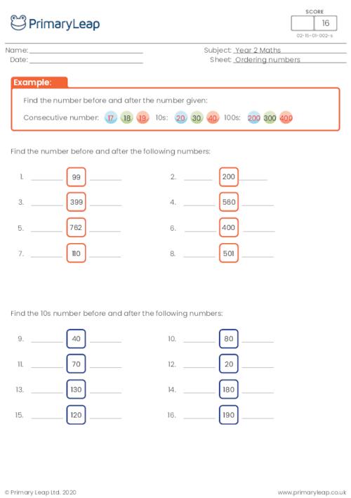Numeracy: Ordering numbers | Worksheet | PrimaryLeap.co.uk