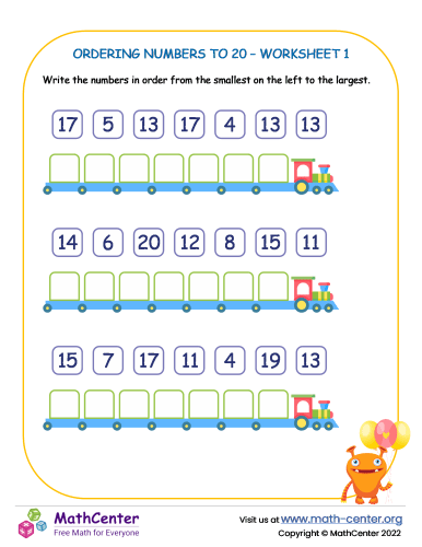 Ordering Numbers To 20 - Worksheet 1 | Worksheets | Math Center