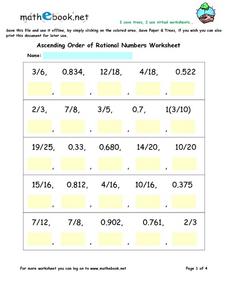 Ascending Order of Rational Numbers Virtual Worksheet Worksheet ...