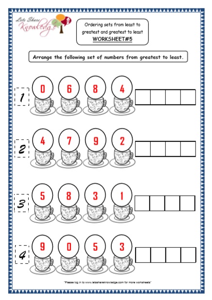 ordering sets of numbers worksheet